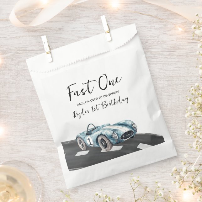 Fast One Race Car First Birthday Favour Bags (Clipped)