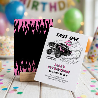 Fast One Race Car Gasser Girl's 1st Birthday 🏁 Invitation