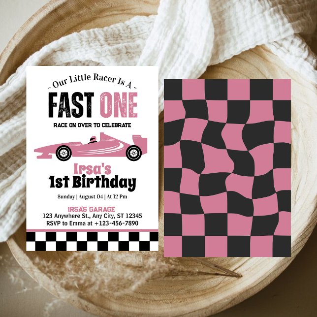 Fast One Race Car Girl 1st Birthday Party  Invitation (Creator Uploaded)