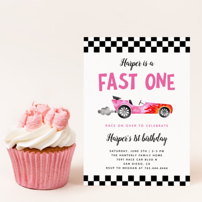 FAST ONE Race Car Girl 1st Birthday Party  Invitation (Creator Uploaded)