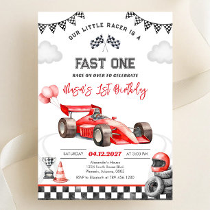 Fast One Race Car Red First 1st Boy Birthday Invitation