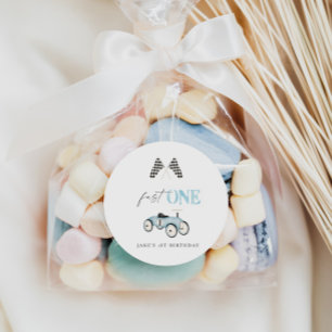 Fast One Race-Themed Retro Car Birthday Classic Round Sticker