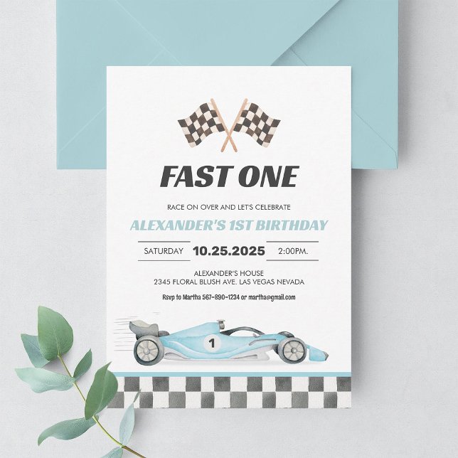 Fast One Racing Car First Birthday Invitation (Creator Uploaded)