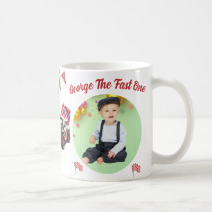 Fast One Red & Black Race Car 1st Birthday Photo Coffee Mug