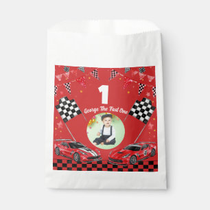 Fast One Red & Black Race Car  1st Birthday Photo Favour Bags