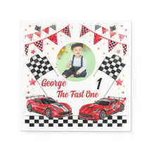 Fast One Red & Black Race Car Photo 1st Birthday