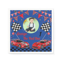 Fast One Red & Black Race Car Photo 1st Birthday