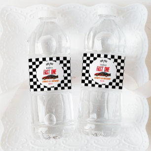 Fast One Red Flame Race Car 1st Birthday Party Water Bottle Label