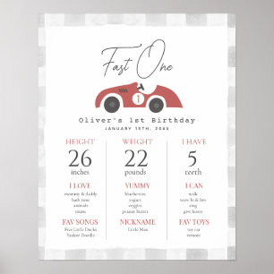 Fast One Red Race Car 1st Birthday Milestone Poster