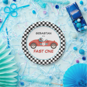 Fast One Red Race Car 1st Birthday Party Decor Paper Plate