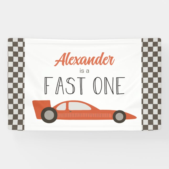 Fast One Red Race Car Birthday Banner (Horizontal)