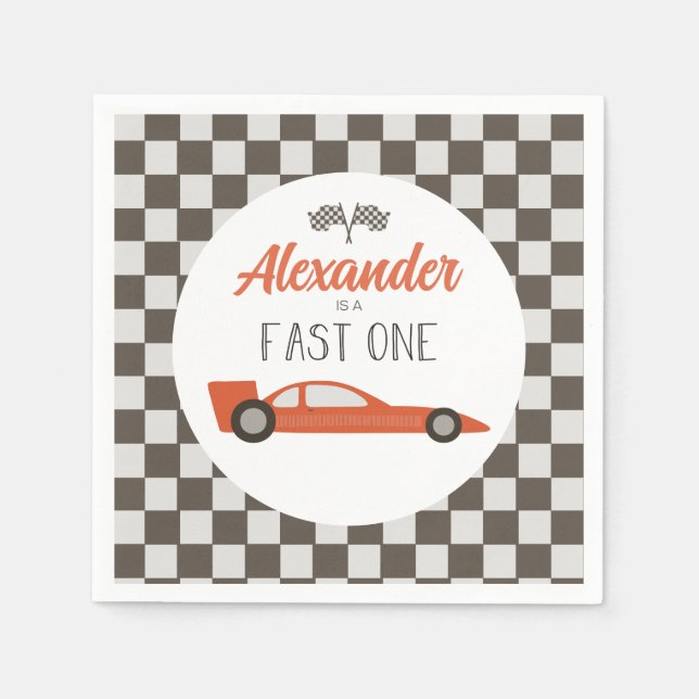 Fast One Red Race Car Birthday Napkin (Front)