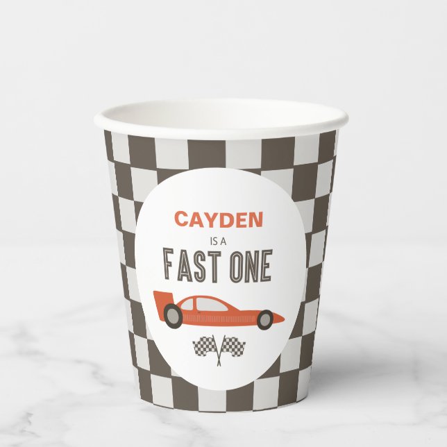 Fast One Red Race Car Birthday Paper Cups (Front)