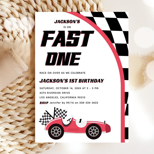 Fast One Red Race Car Birthday Party  Invitation (Creator Uploaded)