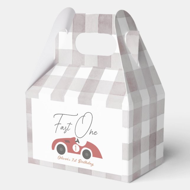 Fast One Red Race Car Boy 1st Birthday Favour Box (Front)
