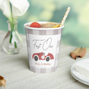 Fast One Red Race Car Boy 1st Birthday Paper Cups