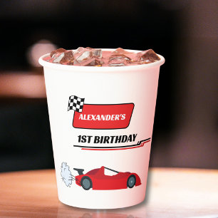 Fast one red race car boy 1st birthday  paper cups