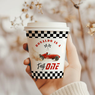 Fast One Red race car Boy 1st Birthday Paper Cups