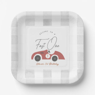 Fast One Red Race Car Boy 1st Birthday Paper Plate