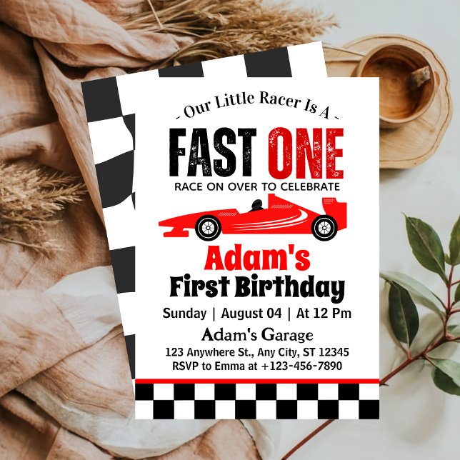 Fast One Red Race Car Boy 1st Birthday Party  Invitation (Creator Uploaded)