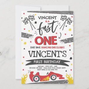 Fast One Red Race Car First Birthday Invitation