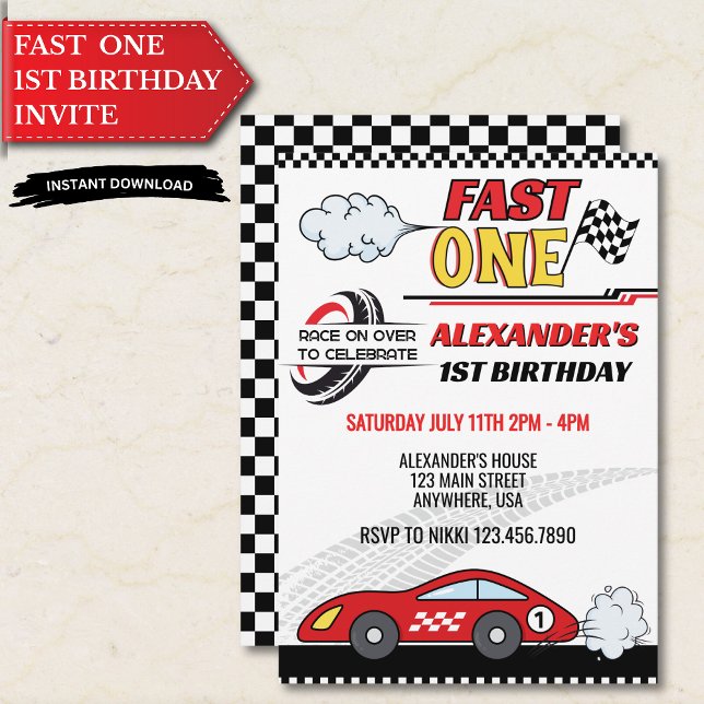 Fast one red race car kids birthday  invitation (Creator Uploaded)