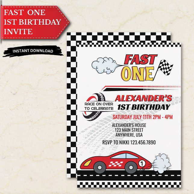 Fast one red race car kids birthday  invitation (Creator Uploaded)