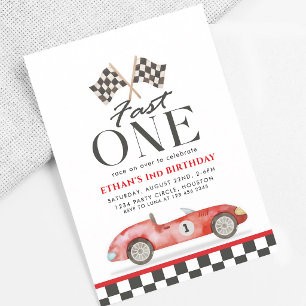 Fast One Red Racecar First Birthday Invitation