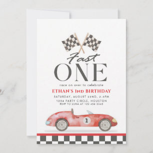 Fast One Red Racecar First Birthday Invitation
