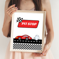 Fast one red retro race car boy birthday pit stop 