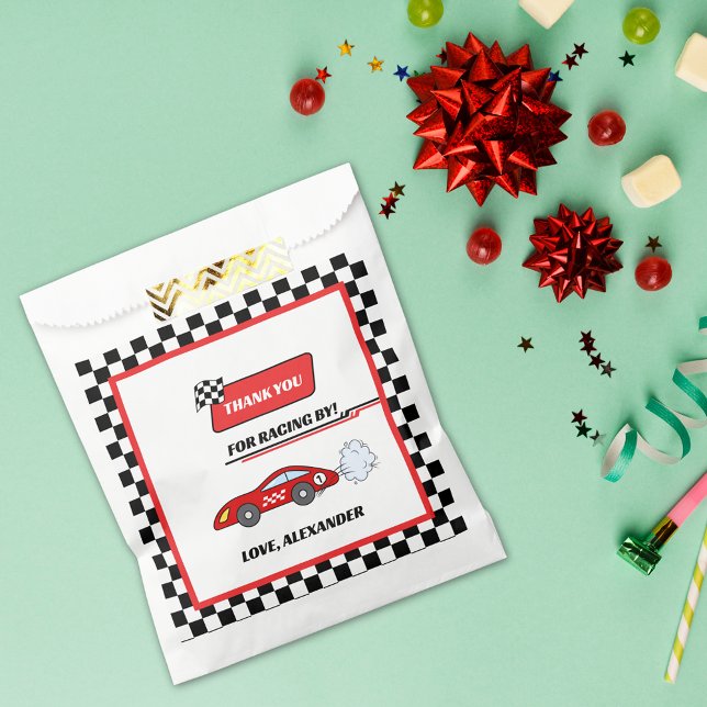Fast one red retro race car theme boy's birthday  favour bags (Creator Uploaded)