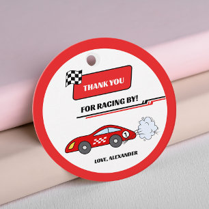 Fast one red retro race car theme boy's birthday  favour tags