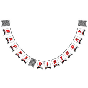 FAST one red retro race car theme racer birthday  Bunting