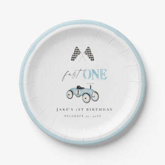 Fast ONE Retro Car Ride-On Blue Paper Plates