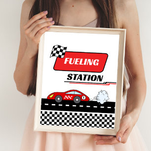 Fast one retro red race car boy birthday FUELING Poster