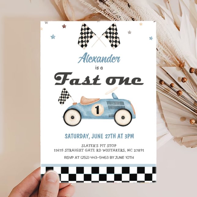 Fast One Vintage Cute Cars Birthday invitations (Creator Uploaded)