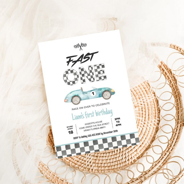 Fast ONE Vintage Race Car 1st Birthday Invitation (Creator Uploaded)