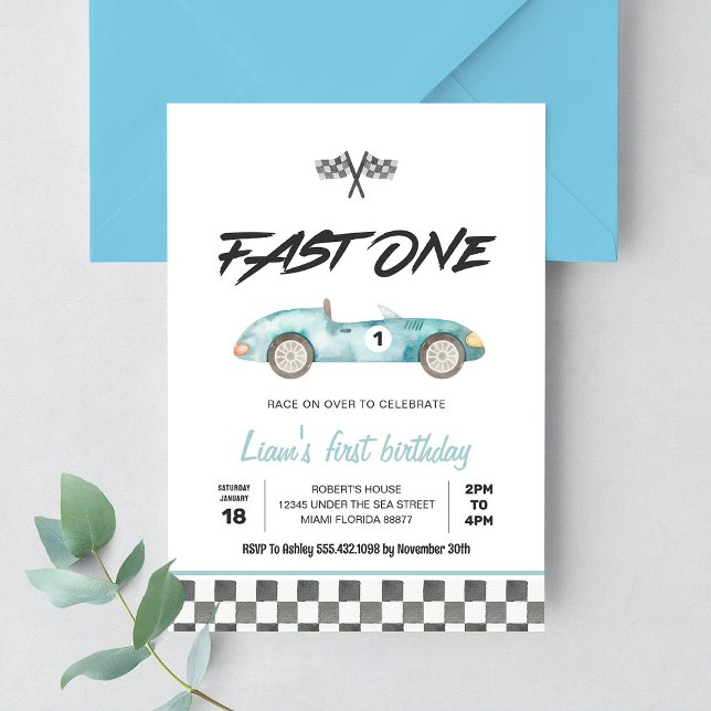Fast ONE Vintage Race Car 1st Birthday Invitation (Creator Uploaded)