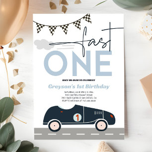 Fast One Vintage Race Car Kids 1st Birthday Invitation