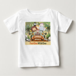 Fast One Wild One Safari Animals Car 1st Birthday Baby T-Shirt