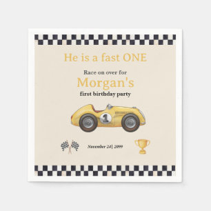 Fast One Yellow Race Car Kids First Birthday Party Napkin