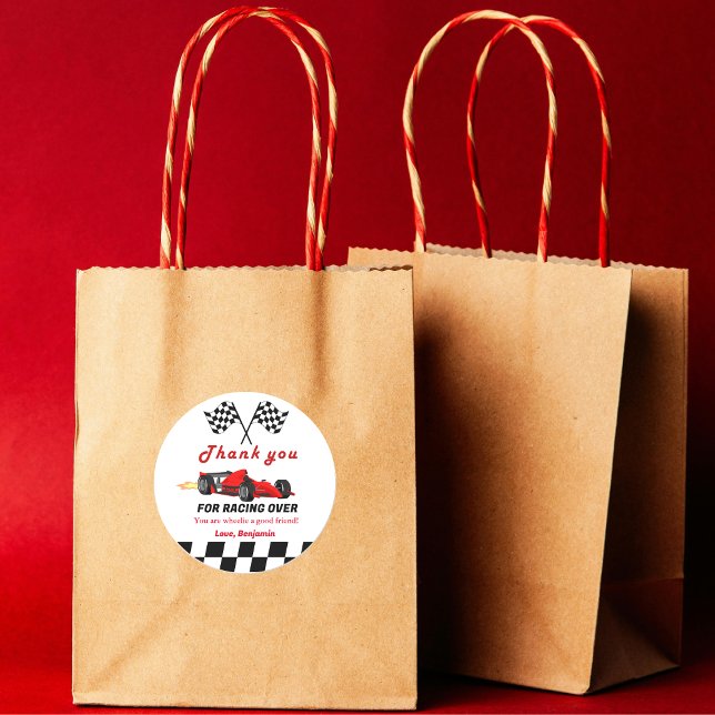  Fast  Race Car Boy Thank you Birthday Classic Round Sticker (Creator Uploaded)
