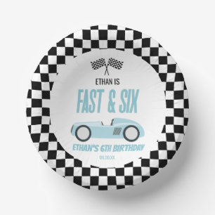 Fast & Six Blue Race Car 6th Birthday Party Paper Plate