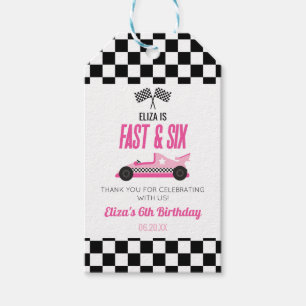 Fast & Six Pink Race Car 6th Birthday Party Gift Tags