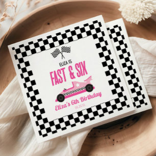 Fast & Six Pink Race Car 6th Birthday Party Napkin