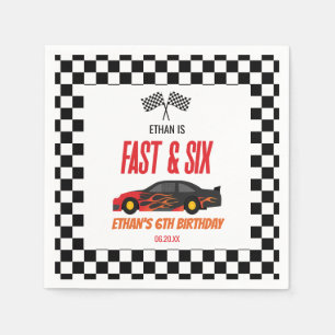 Fast & Six Red Flame Race Car 6th Birthday Party Napkin