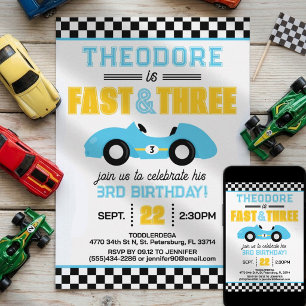 Fast & Three Race Car 3rd Birthday Invitation