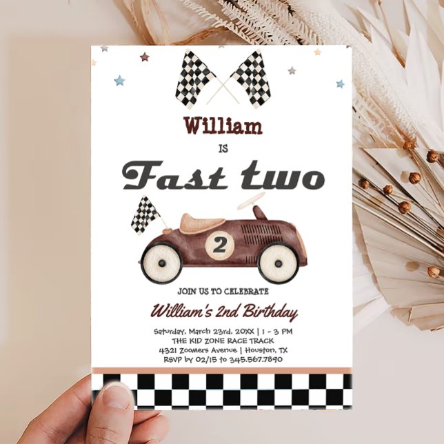 Fast Two Vintage Cute Cars Birthday invitations (Creator Uploaded)