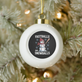 Fastballs And Snowballs Baseball Snowman Christmas Ceramic Ball Christmas Ornament