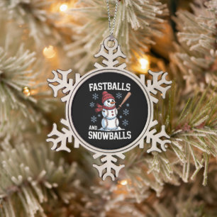 Fastballs And Snowballs Baseball Snowman Christmas Snowflake Pewter Christmas Ornament